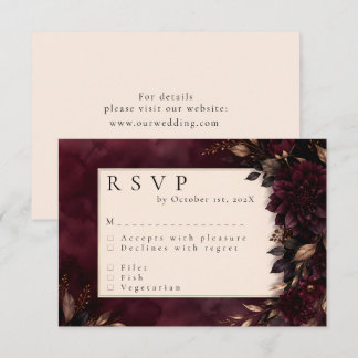 Traurige Pflaume & Dunkle Florale Winterhochzeit-R RSVP Karte