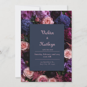 Traurige Pflaumen-Rosen-Rand-Hochzeit Einladung