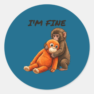 Trauriger Affe Schlag Meme mit einem orangen Spiel Runder Aufkleber