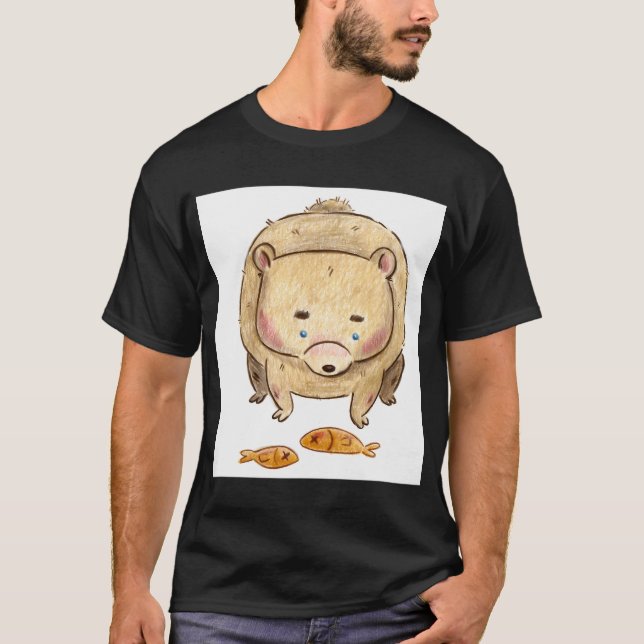 Trauriger Bär mit Fisch-Illustration T-Shirt (Vorderseite)