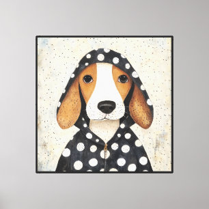 Trauriger Beagle-Welpe in einem gestreiften Hoodie Leinwanddruck