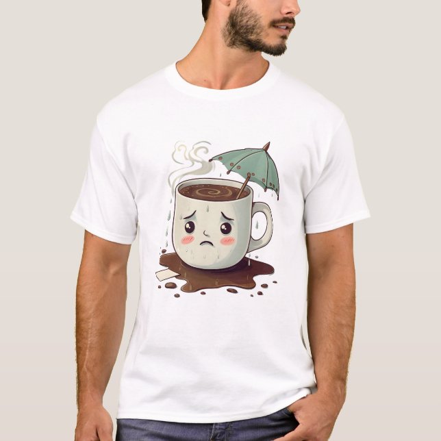 Trauriger Coffee Cup mit Schirmkunst. T-Shirt (Vorderseite)