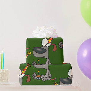 Trauriger Geburtstagshund Cartoon mit Cupcake Geschenkpapier