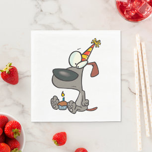 Trauriger Geburtstagshund-Cartoon mit Cupcake Serviette