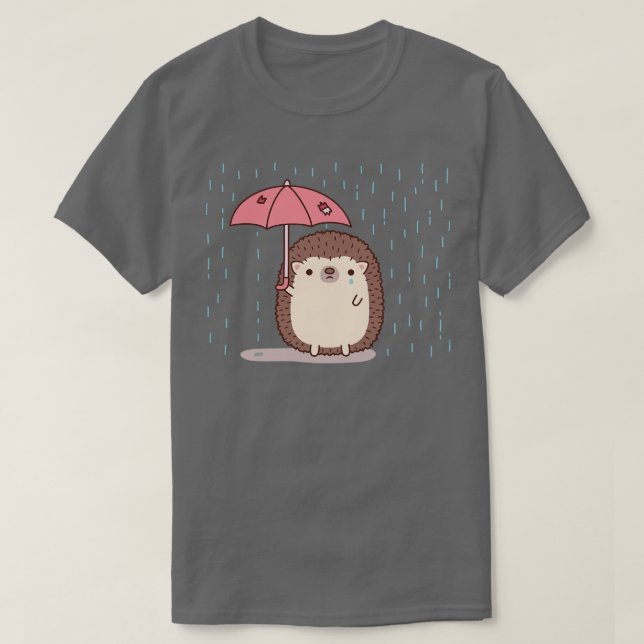 Trauriger Igel, der Regenschirm im Regen Doodle hä T-Shirt (Design vorne)