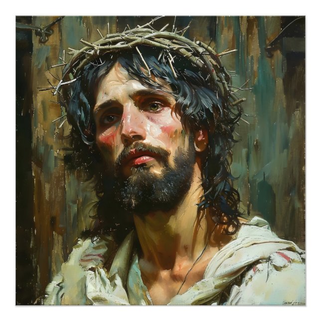 Trauriger Jesus in Krone Fotodruck (Vorne)