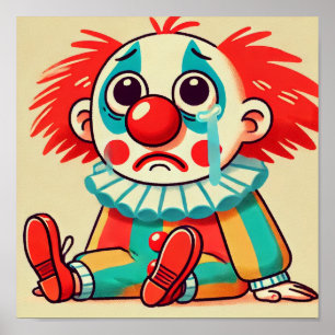 Trauriger, kleiner Niedlicher Cartoon Clown Cry Cr Poster