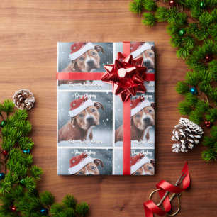 Trauriger Pit Bull mit Santa-Hut Weihnachten Geschenkpapier