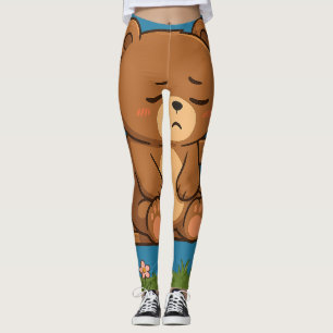Trauriger süßer Teddybär auf Bank – Emotionaler Ca Leggings