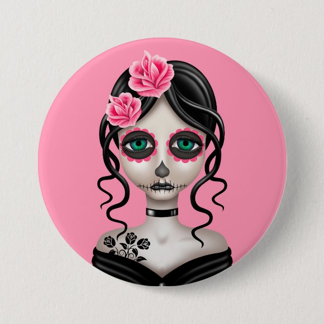Trauriger Tag des toten Mädchens auf Rosa Button (Vorderseite)