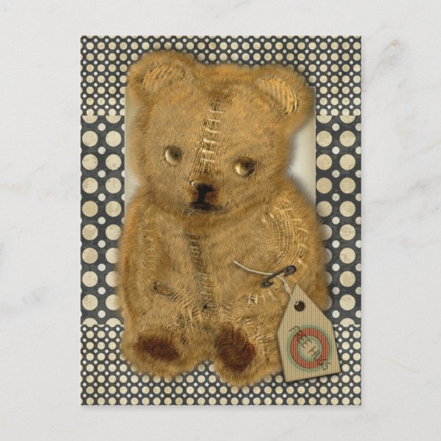 Trauriger Vintager Teddybär Postkarte (Vorderseite)