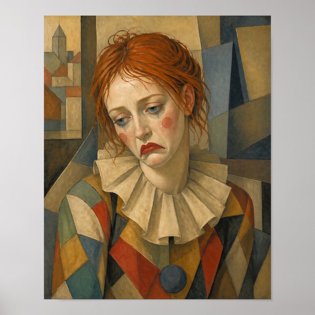 Trauriger weiblicher Clown Poster (Vorne)