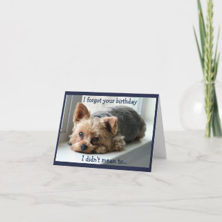 Trauriger Yorkie verspäteter Geburtstag Karte