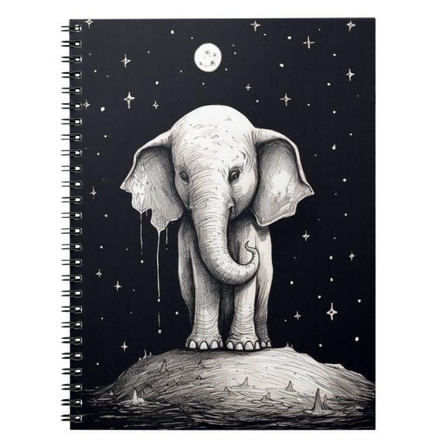 Trauriges Elephant Moon-Notebook Notizblock (Vorderseite)