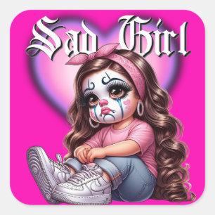trauriges Girl Graphic Design Quadratischer Aufkleber
