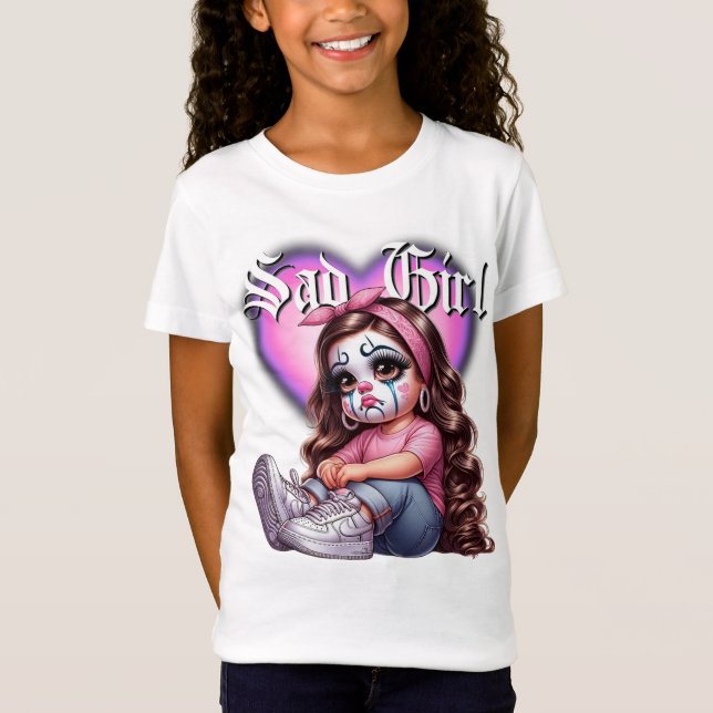trauriges Girl Graphic Design T-Shirt (Vorderseite)