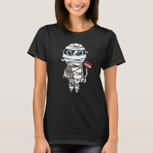 Trauriges Halloween-Kind mit Katze und geballtem B T-Shirt