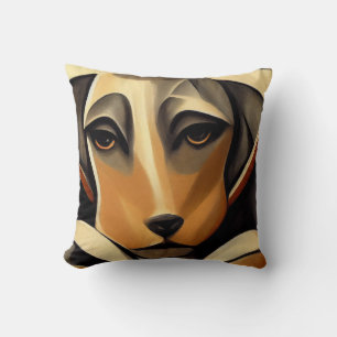 Trauriges Hundegesicht im Art Deco Stil Kissen