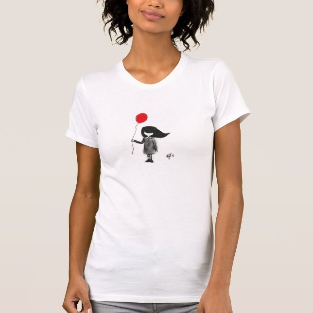 Trauriges kleines Mädchen mit rotem Ballon T-Shirt (Vorderseite)