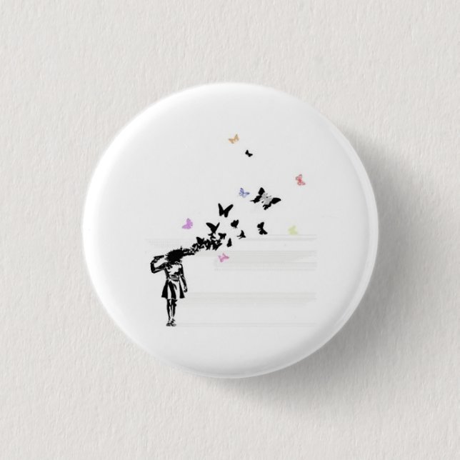 Trauriges Mädchen und Schmetterling Button (Vorderseite)