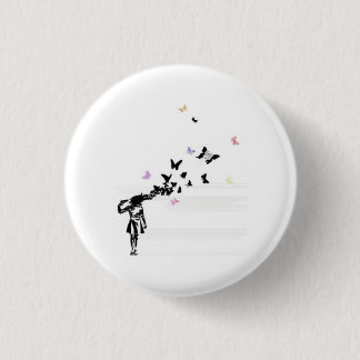Trauriges Mädchen und Schmetterling Button