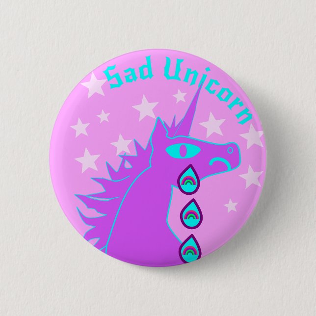 Trauriges Unicorn Cry Rainbows Button (Vorderseite)