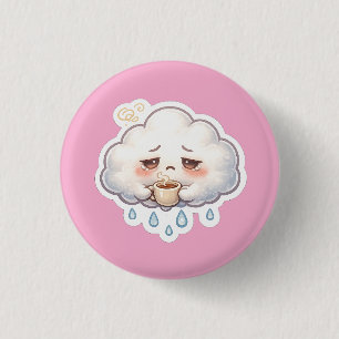 Trauriges Wolken Kaffee Regentag Süßes Design Button