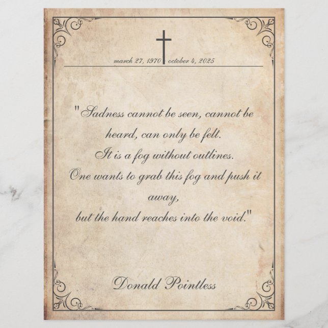 Traurigkeit kann nicht gesehen werden - Beerdigung (Vorderseite)