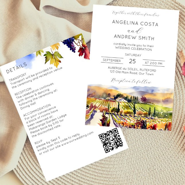 Trauung auf einem Weinberg Einladung (Vineyard wedding all in one editable template invitation digital download watercolor Napa Valley)