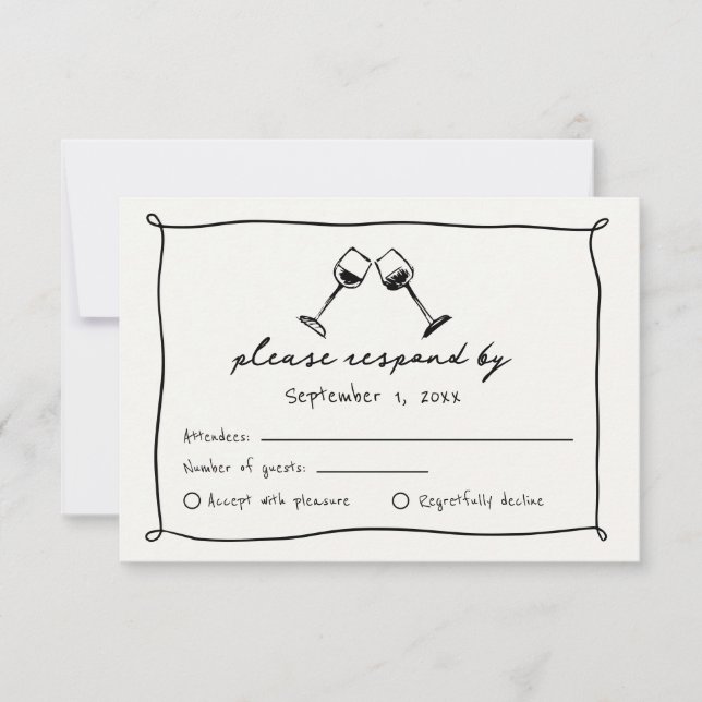 Trauung des Weingartens mit schwarzer Hand RSVP Karte (Vorderseite)