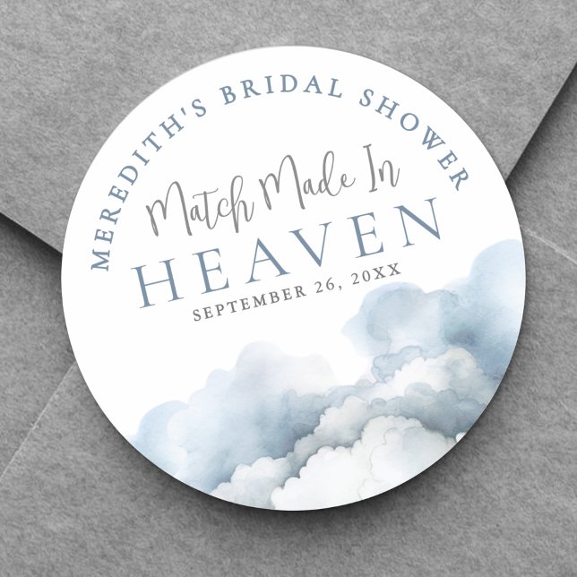 Trauung im Himmel Brautparty Runder Aufkleber (Match Made In Heaven Bridal Shower Classic Round Sticker)