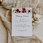 Trauung in Bordeaux und Rosa Begleitkarte<br><div class="desc">Eine hübsche,  blumengeschmückte Karte mit bordeauxroten und blauen Blume. Diese Vorlage dient zur Information über Hochzeiten,  wie Unterkunft,  Anfahrtsbeschreibung und andere Details,  die Sie Ihren Gästen gewollt haben.</div>