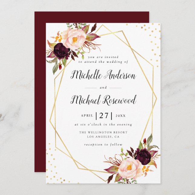 Trauung mit geometrischem Kraut Einladung (Vorne/Hinten)