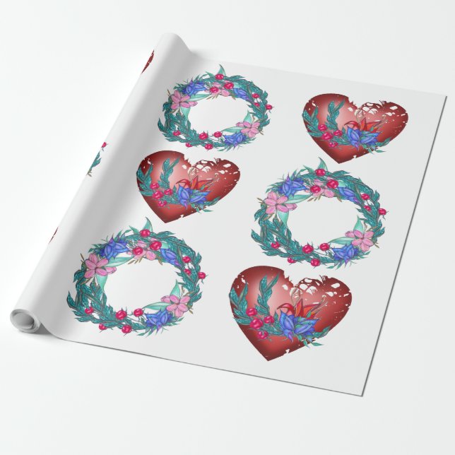 Trauung von Blume und Herzen für Hochzeiten Geschenkpapier (Ungerollt)