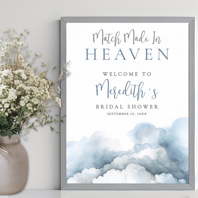 Trauung wie im Himmel Brautparty Willkommensschild Poster (Match Made In Heaven Bridal Shower Welcome Sign)