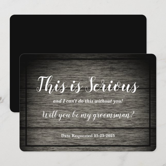 Trauzeuge-Anfrage Dies ist ernstes rustikales Holz Einladung (Vorne/Hinten)