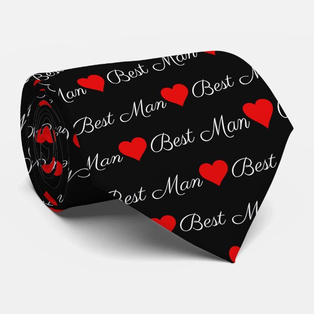 Trauzeuge Black and White Red Hearts Neck Tie Krawatte (Gerollt)