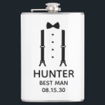 Trauzeuge Black Bow Krawatte Flachmann<br><div class="desc">Dieser 8 oz Flasche ist ein großer Gefallen für den Trauzeuge in Ihrer Hochzeit. Wenn alle Ihre Hochzeitsfeier werden Anzüge tragen, wäre dieses Design mit Hosenträgern und eine Bogen-Krawatte in schwarz wäre perfekt. Lässig aber formell. Es wäre großartig für ein Junggesellenwochenende oder eine Junggeselle. Ein lustiges Geschenk für eine tolle...</div>