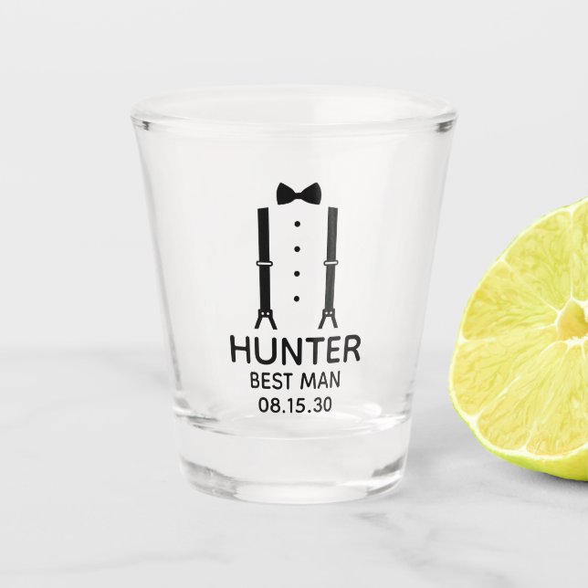 Trauzeuge Black Bow Krawatte Schnapsglas (Vorderseite)