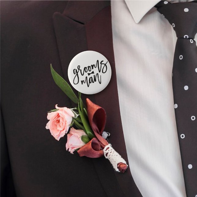 Trauzeuge Black Brush Script Bow Krawatte Wedding  Button ('Groomsman' Bow Tie Black Brush Script Calligraphy Wedding Rehearsal Pin Button @ fatfatin_blue_knot)