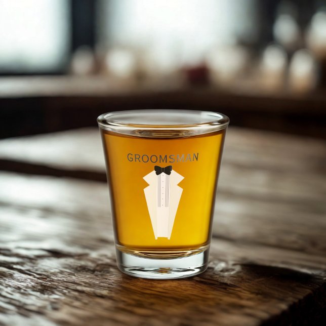 Trauzeuge Black Krawatte Tuxedo Wedding Shot Glass Schnapsglas (For your Groomsman or any member of your wedding party. Just add their name)
