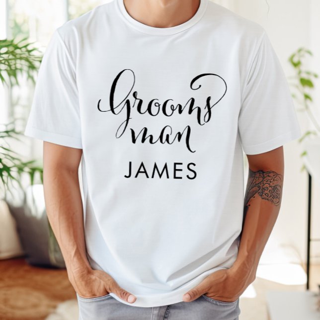 Trauzeuge Black Script Personalisiert Wedding T-Shirt (Von Creator hochgeladen)
