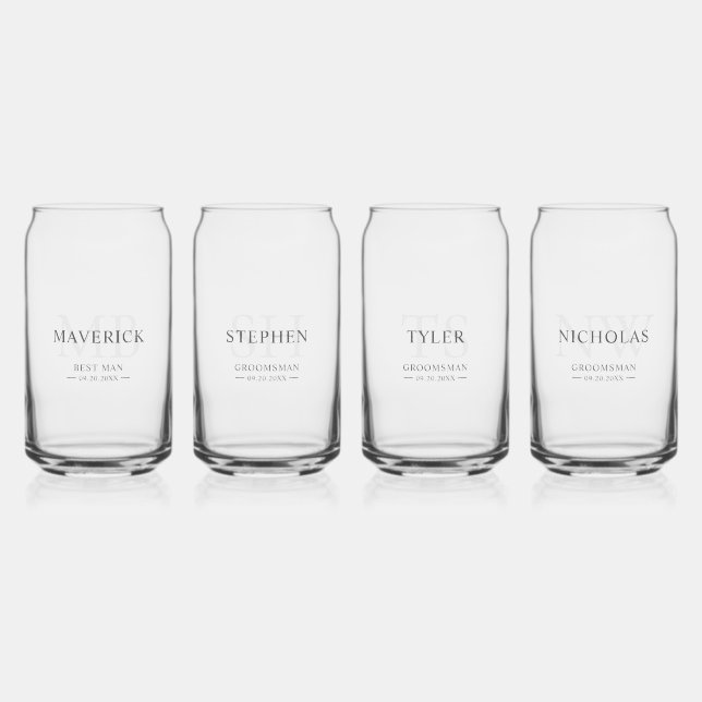 Trauzeuge geben moderne trendy Monogram-Initialen Dosenglas (Vorderseite)