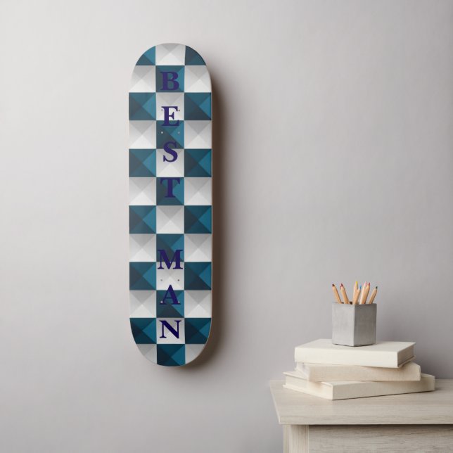 TRAUZEUGE Geometric Pattern Blue Silver Skateboard (Wandkunst)