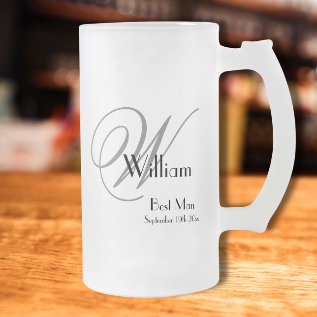 Trauzeuge Geschenk Moderne Monogramm Initial & Nam Mattglas Bierglas (Your Best Man will love this frosted glass beer mug.)