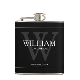 Trauzeuge Geschenk Modernes Monogramm Name Schwarz Flachmann