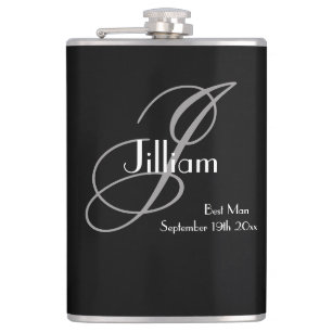 Trauzeuge Geschenk Schwarz Weiß Schrift Elegantes  Flachmann