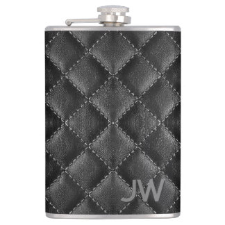 Trauzeuge mit einprägtem Monogramm-Schwarzleder Flachmann