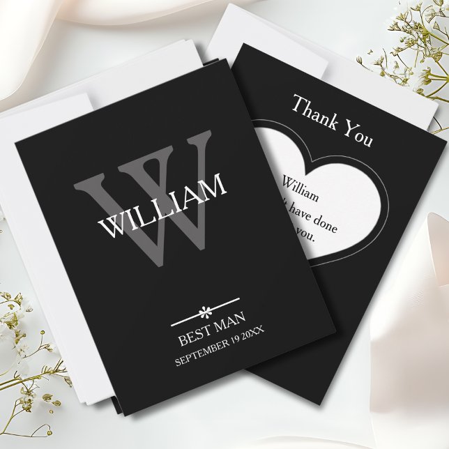 Trauzeuge Monogram + Name Classic Script Cool Dankeskarte (Best Man Monogram + Name Classic Script Cool Thank You Card.)