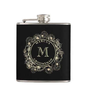 Trauzeuge-Monogramm-Flasche aus schwarzem Gold Flachmann